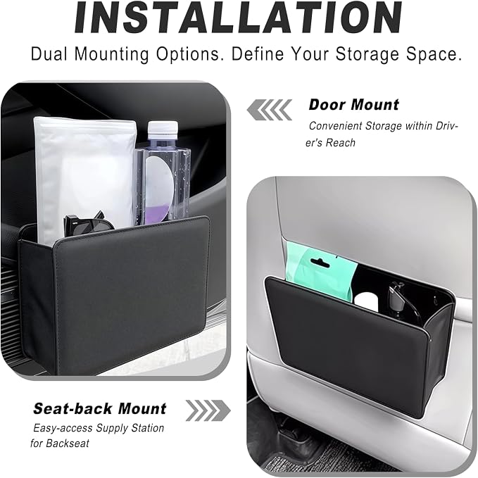 Foldable Car Trash Can, Leather Waterproof Garbage Organizer Holder for Car Interior Hanging with One Trash Bag, Hanging Dustbin Container for Truck & SUVs (Black)