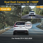 Front 4K+Rear 1080P Dash Cam Adapts for Honda CR-V 2023-2026 & Hybrid (Black), OEM Factory Look, 2 Way HD Video, Built-in WiFi & APP, Loop Recording, G-Sensor, Easy to Set, 128GB Card