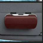 Sunglasses Holder for Car Sun Visor, Protective Automotive Eyeglasses Storage Case Hanger, Soft Vehicle Interior Glasses Organizer Box Accessories, Universal Fit (Coffee)