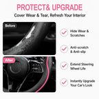 Car Steering Wheel Cover Full Surround - Soft Breathable Anti-Slip Heavyweight Safety Cover, Thick Cushioned Sports Style Universal Fit for Auto Truck SUV (Black/Pink)