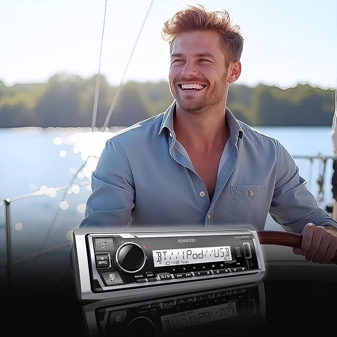 KMR-M332BT Car & Marine Stereo - Single Din, Bluetooth Audio, USB MP3, Aux in, AM FM Radio SiriusXM Ready, Weatherproof, Multi Color Illumination