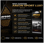 Sport Lux GOLD - Hanging Cardboard Air Freshener for Car, Home & Office - Premium Cologne Perfume with Natural Fragrances - Long Lasting, Fresh, Luxurious Scent - Stylish Design, Pack of 3