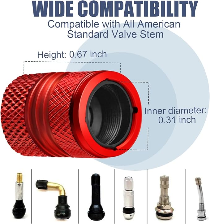 Tire Valve Stem Caps for Car American Flag Tires Air Caps Cover 8 Pack Corrosion Resistant Premium Alloy Universal for SUV Truck Motorcycle Bike Red