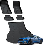 Floor Mats and Cargo Mat for Ford Mustang 2024 2025 2026 (NOT fit w/o Subwoofer Box) All Weather Protector TPE Car Floor Liners, 1st & 2nd Row & Trunk Liner, 5pcs Black