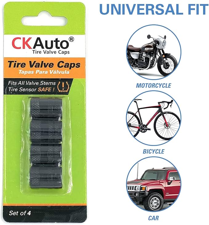 Tire Valve Stem Caps, Anodized Aluminum Tire Valve Cap Set | Corrosion Resistant, Universal Stem Covers for Cars Trucks Motorcycles SUVs and Bikes (Black-N2)