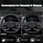 Flat Bottom Car Steering Wheel Cover for Hyundai,D Shaped Steering Wheel Cover for Tucson,Sonata,Elantra,Santa Fe,Genesis,Sonata Hybrid,Azera,Venue,Kona (Black-Standard Size)