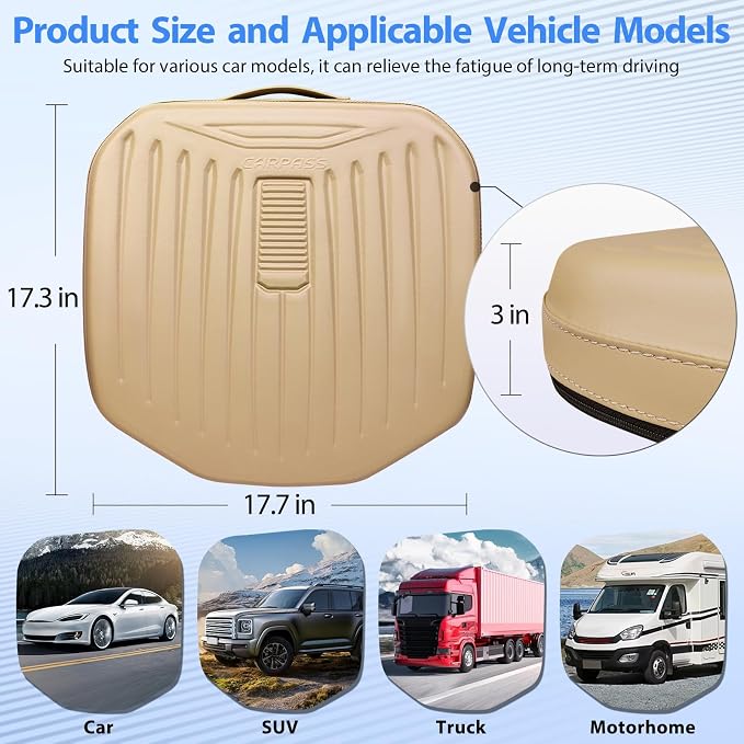 Premium Leather Car Seat Cushion, Comfort Memory Foam Driver Seat Cushion for Long Driving, Waterproof Non-Slip Seat Cushions for Cars, Truck, SUV, Office Chairs, Stadium, Beige