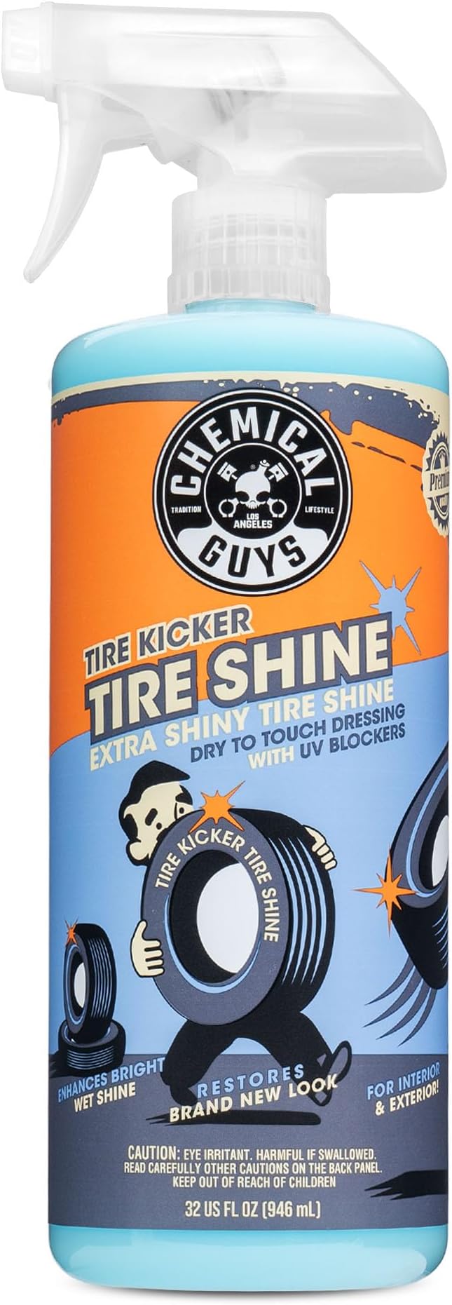 Tire Kicker Sprayable Extra Glossy Tire Shine (Works on Rubber, Vinyl & Plastic) Safe for Cars, Trucks, Motorcycles, RVs & More, Extra Large Size 32 fl oz