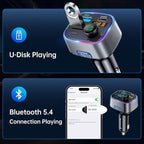 Bluetooth 5.4 FM Transmitter Car Adapter 48W (PD 36W & 12W) [Light Switch] [Hi-Fi Deep Bass] [Fast Charge] Wireless Radio Music Adapter LED Display Hands-Free Calling Support USB Drive