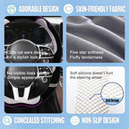 Furry Cute Soft Steering Wheel Cover 14 inch Black with Gray | Fluffy Short Plush Car Accessories, Non-Slip Cold-Proof Sweat-Proof Colorfast, Small 13.5 inch to 14 inch