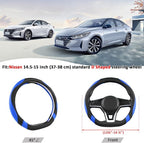 Flat Bottom Car Steering Wheel Cover for Nissan,D Shaped Steering Wheel Cover for Rogue,Altima,Kicks (Black+Blue-Standard Size)