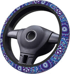 Boho Purple Flower Neoprene Steering Wheel Cover for Men Women Anti-Slip Elastic Steering Wheel Protective Cover 15in Universal Car Accessories Fit Cars, SUVs, Auto