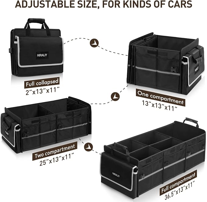 4 in 1 Car Trunk Storage Organizer with Leakproof Cooler Bag, Multi-Compartment Foldable Trunk Storage Box for Car Truck SUV Black