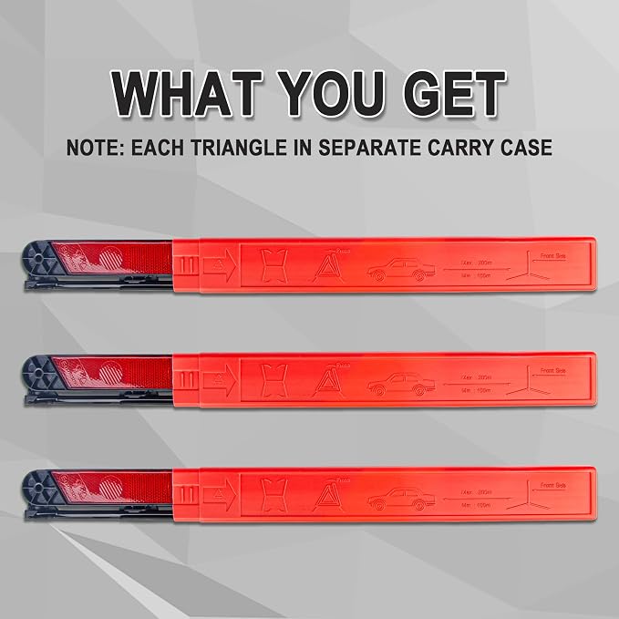 Foldable Warning Triangle Emergency Warning Triangle Reflector Safety Triangle Kit, Pack of 3, with Storage Case
