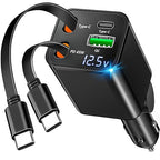 [Apple MFi Certified] Retractable Car Charger USB C, 120W USB C Car Charger 4 in 1 PD/QC Type C Fast Charge Cigarette Lighter Adapter for iPhone 17/17 Pro Max/16 Pro/15/Galaxy S26/S25/Pixel