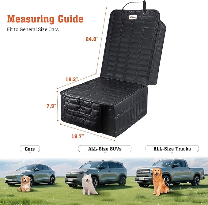 Front Seat Covers for Dogs, Waterproof Leather Dog Car Seat Cover, Full Coverage Nonslip Scratchproof Pet Car Seat Protector, Fits Cars, Small Trucks, SUVs Bucket Seat Cover