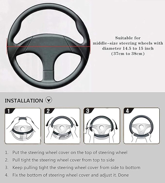 Microfiber Leather Steering Wheel Cover, Universal 14.5-15 Inch Steering Wheel Anti Slip Car Interior Accessories for Men Women (Black)