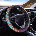 Groovy Hippie Flower Pattern Car Steering Wheel Cover Fit Most SUV Truck Car Van Easy to Install Car Wheel Cover Protector Steering Wheels Accessories Universal Fit 15 inches