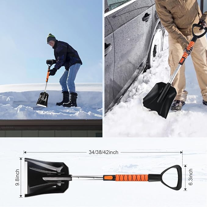 Extendable Snow Brush for Car, Ice Scrapers for Car Windshield Combo Kit with 270° Pivoting Head, 6-in-1 Snow Removal Tool with Snow Shovel Snow Scraper for Car, Truck, SUV, Winter Car Kit