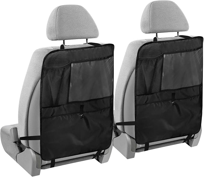 Black Car Seat Organizer for Kids Backseat Kick Mat with Adjustable Strap Back Seat Protector for Cars SUV Vehicle 1 Pcs