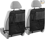 Black Car Seat Organizer for Kids Backseat Kick Mat with Adjustable Strap Back of Seat Protectors for Vehicle Car SUV 2 Pcs