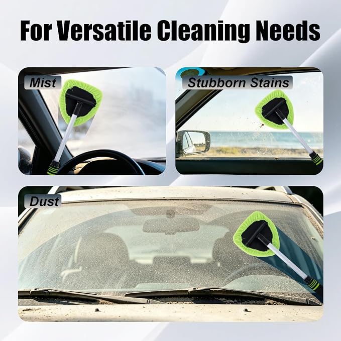 7 PCS Windshield Cleaning Tool, 19" Windshield Cleaner Kit with Extendable Handle, Microfiber Towel Pads, Brush, Empty Spray Bottle for Auto Glass Interior (Green)