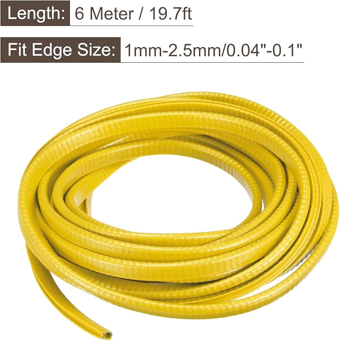 U Channel Edge Trim, 19.7ft Length Rubber Guard Seal Strip Edge Protector Fit for 1-2.5mm Edge, (15/64" W x 25/64" H) Yellow
