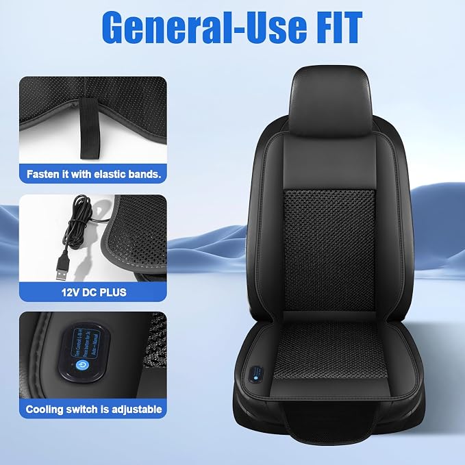 Cooling Car Seat Cushion – 3 Speeds Adjustable Ventilated Car Seat Cover for Cars Without AC, Breathable Automotive Cooling Seat Covers for Cars, 12V Plug & Play, Black (1 Pack)
