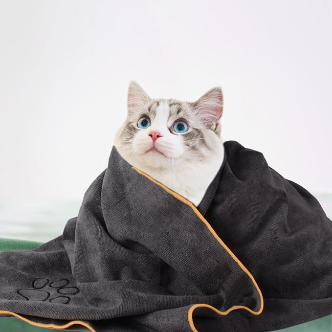 Super Absorbent Microfiber Bath Towel for Dogs and Cats - 30 x 50 Inch, Dark-Gray, Suitable for Small, Medium, Large Pets