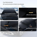 Windshield Cover for Ice and Snow, Winter Summer Sunshade with Thickened 600D Oxford Fabric, Universal Car Frost Shield Snow Cover Windshield Protector Green Earmuffs with Four Straps