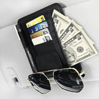 Small Leather Sun Visor Organizer for Car and Truck - Sunglass Holder, Card Sleeve Pocket, Document Holder for Registration, Driving License, Insurance, Pen, Chapstick