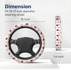 Retro Red Soda Bow Steering Wheel Cover, Polyester Non-Slip Car Wheel Grip, Universal 15 Inch Auto Accessory