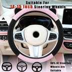 Steering Wheel Cover with Ears Keychain Fit 14-15 inch Black Pink | Cute Ears Car Steering Wheel Covers for Women Girls Elastic Breathable Steering Wheel Protector Accessories Universal Size