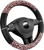 Leopard Steering Wheel Cover for Women, Cute Anti-Slip Microfiber Leather, Fits 14.5-15 Inch Steering Wheel 14.5-15 Inch - Black and Pink Cheetah