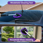 Purple Windshield Cleaner Tool, Car Interior Cleaning Kit with Extendable Handle and 3 Reusable Microfiber Pads, Auto Glass Wiper and Detailing Brush Kit for Car & Home Window