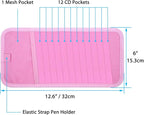 Car CD Case Holder, Vehicle Sun Visor Organizer for Cars with 12 DVD Storage Sleeves, 1 Mesh Pocket, 1 Pen Holder and Elastic Strap, Pink