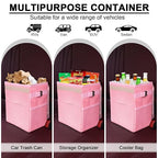 Car Trash Can Bin with Lid - Collapsible Car Garbage Can with Storage Pockets-Pink Mini Leakproof Vehicle Trash Bag-Small Automotive Organizers and Storage for Back/Front Seat SUV Truck Accessories