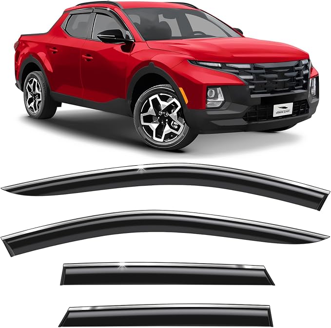 Voron Glass Chrome Trim Tape-on Extra Durable Rain Guards for Hyundai Santa Cruz 2022-2026, Window Deflectors, Vent Window Visors, 4 Pieces - 100586