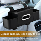 4-in-1 Back Seat Car Organizer with Extra Large Capacity, 2 Cup Holders, Tissue Box Dispenser & Storage Hook for Phone, Snacks, Toys(Black)