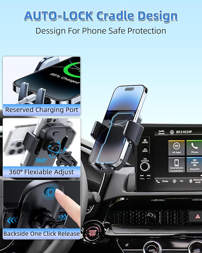 PZK Car Phone Holder for 2024-2026 BMW 5 Series/BMW i5 /BMW 530i 540i 550e | 14.9-Inch Screen Auto Lock Car Phone Holder Fixed Clip, 360°Rotation Hands-Free Fit 4.0-7.0'' Smartphone Stand for BMW