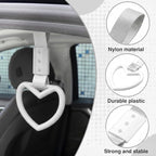 2PCS Heart Shaped Car Handle Straps, Rear Bumper Warning Keychain Ring for Car Exterior Accessories (White-Silver)