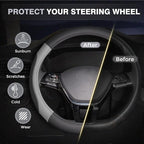 Car Steering Wheel Cover, Microfiber Leather Steering Wheel Covers with Anti-Slip Lining, Breathable Elastic Car Steering Wheel Protector, Universal Standard Size 14-15 inch