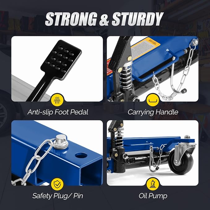 Car Wheel Dolly Jack Set of 2, Hydraulic 1500-lbs Car Skates, 12'' Wheel Vehicle Positioning Jack, Heavy Duty Rollers with Foot Pedal for Tire Auto Repair Moving, Blue