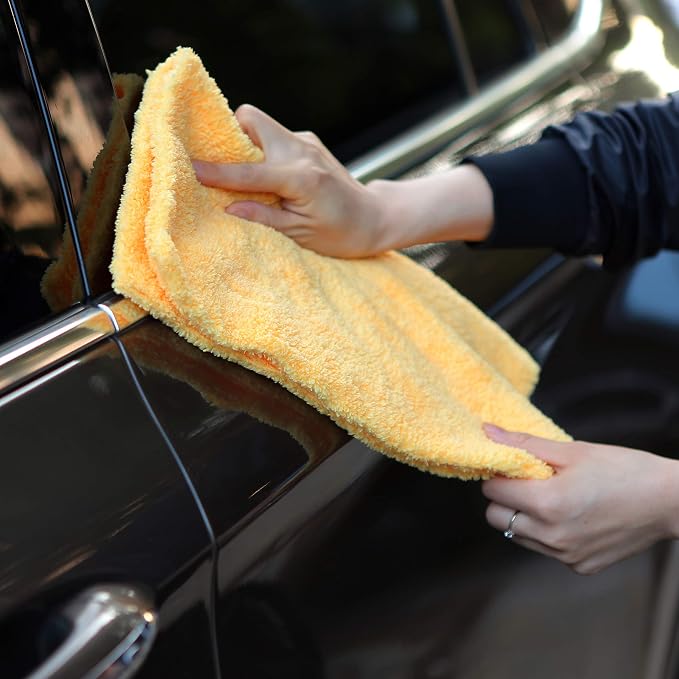 Microfiber Towels for Cars, Car Drying Wash Detailing Towel with Plush Edgeless Microfiber Cloth (Yellow)