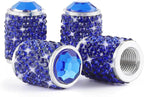 Car Wheel Tire Valve Caps, 4 PCS Bling Tire Valve Caps, Crystal Tire Caps Shinny Rhinestone for Women, Universal Car Dustproof Tire Valve Caps for Cars, Trucks, SUV and Motorcycles (Blue)