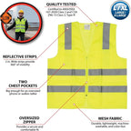 W1580 High-Visibility Reflective Safety Vest, Chest Pockets, Zip Closure, Neon Yellow