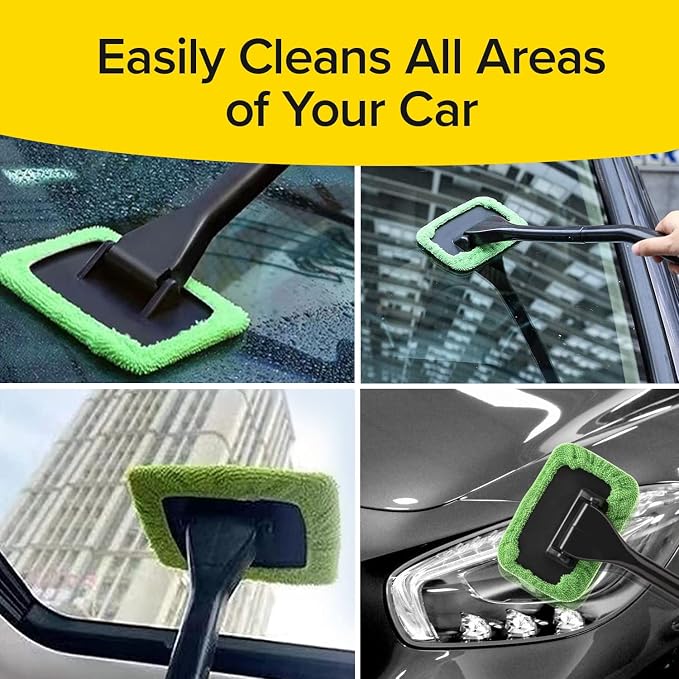 Windshield Wizard Cleaning Tool, AS-SEEN-ON-TV, Cleans Windshields Without Reaching, Microfiber Window Cleaning Device w/Extra Bonnet & Spray Bottle, Long Detachable 16” Handle, Fits in Glovebox