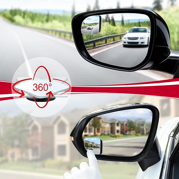 Blind Spot Mirror, Fan HD Glass Frameless Convex Rear View Mirror with wide angle Adjustable Stick for Cars SUV and Trucks, Pack of 2