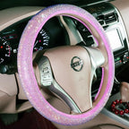 Car Fuzzy Bling Steering Wheel Cover for Women Purple, 15 Inch Universal with Colorful Diamonds Rhinestone Cute Accessories Crystal Anti-Slip Wheel Protectorer