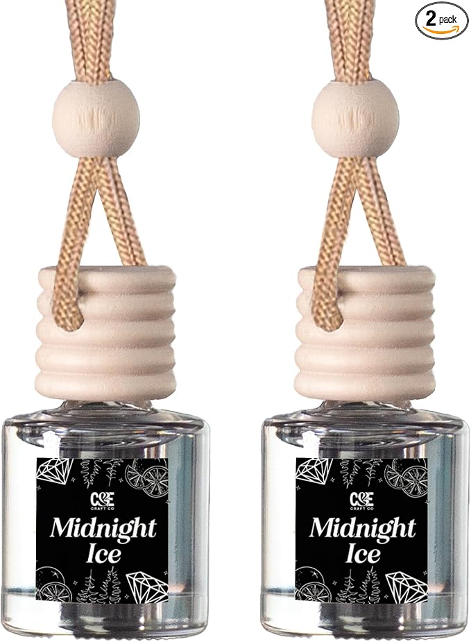 C&E Craft Co Hanging Car Air Freshener Diffuser 2 Pack, Long Lasting Fragrance Oil Car Freshener, Glass Bottle Auto Air Freshener, Made in USA (Midnight Ice)